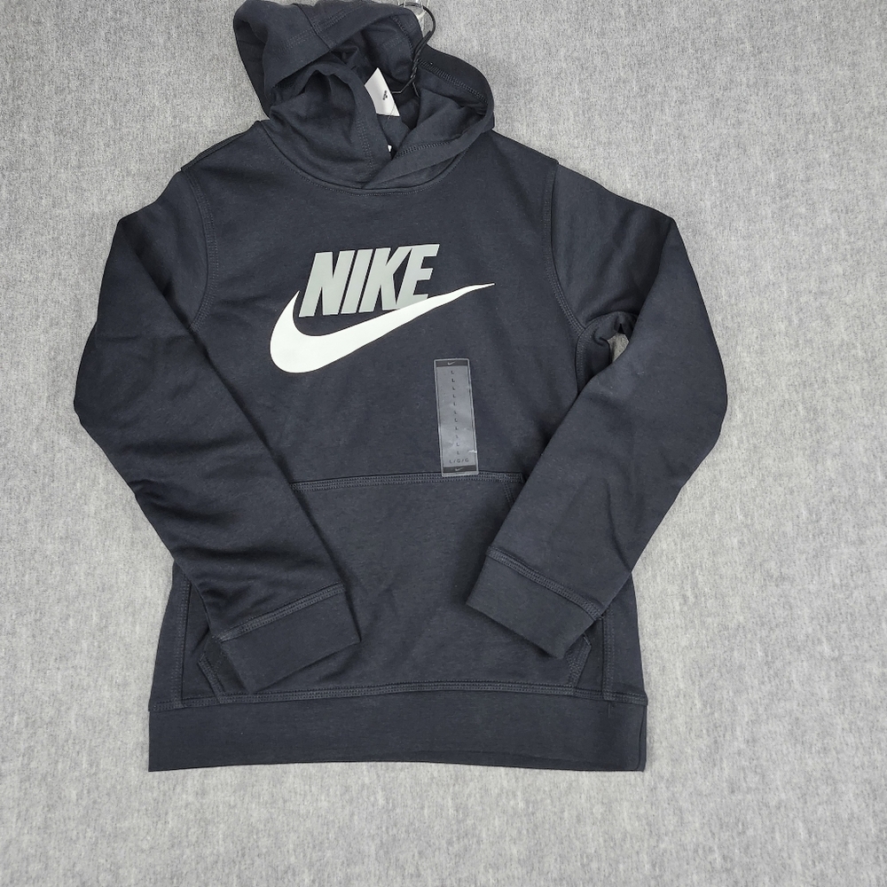 NIKE Boys L Pull Over Black Hoodie Kangaroo Pocket NWT
